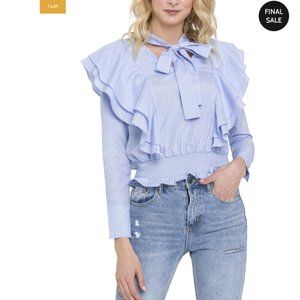 Blue stripe ruffled shirt S NWT English Factory